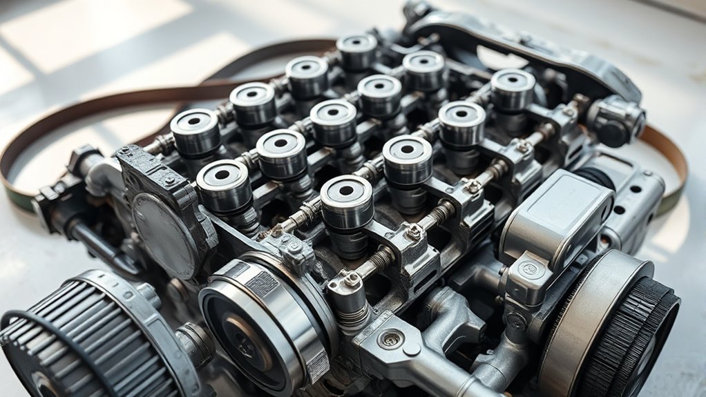 disassembled car engine components